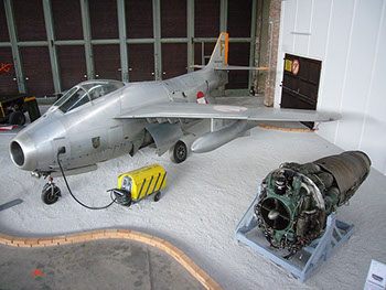 SAAB J29 Tunnan and jet engine.